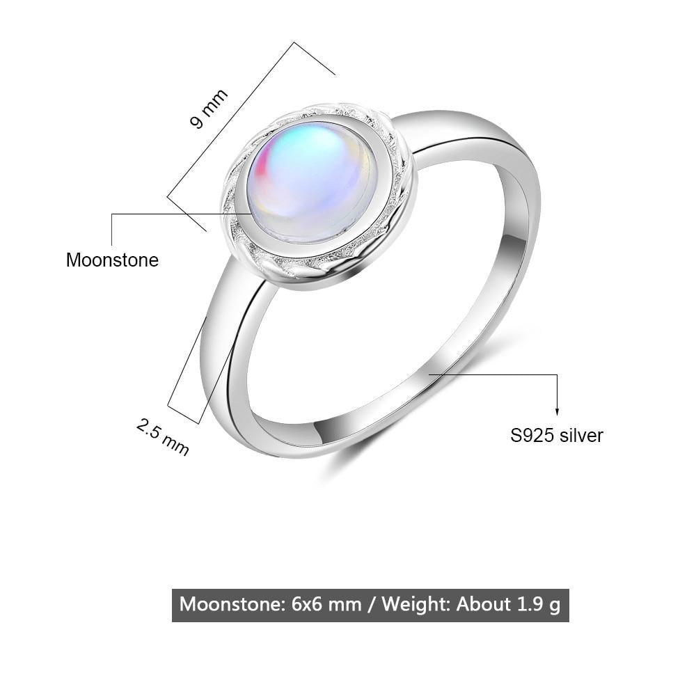 Sterling Silver Etched Halo Ring Featuring a Stunning Cabochon Rainbow Moonstone - Lucid Fantasy 