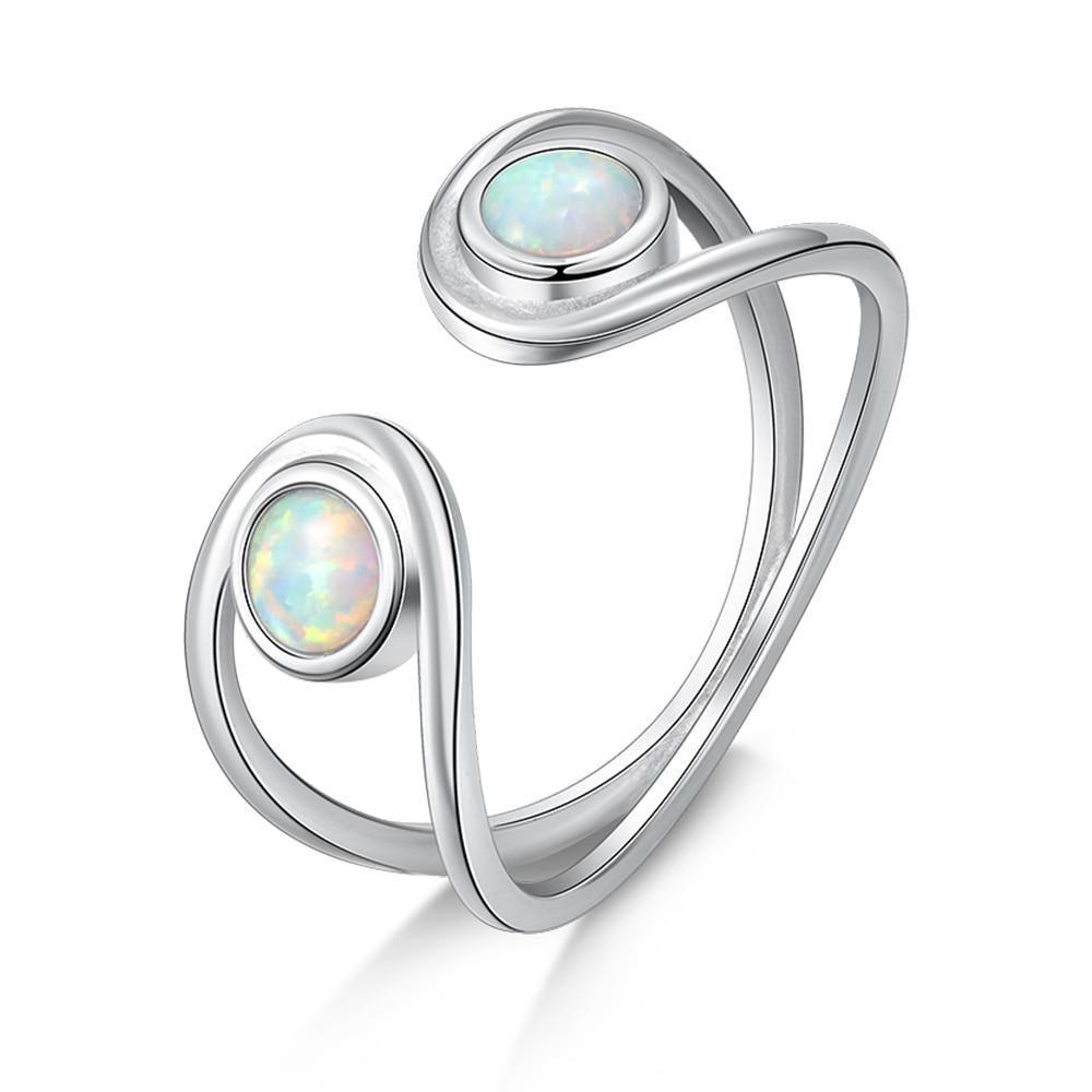 Sterling Silver Floating Opal Double Stone Ring with Cabochon Cut White Opal - Lucid Fantasy 