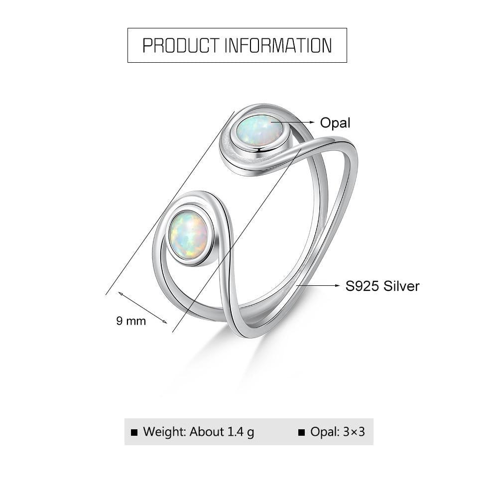 Sterling Silver Floating Opal Double Stone Ring with Cabochon Cut White Opal - Lucid Fantasy 