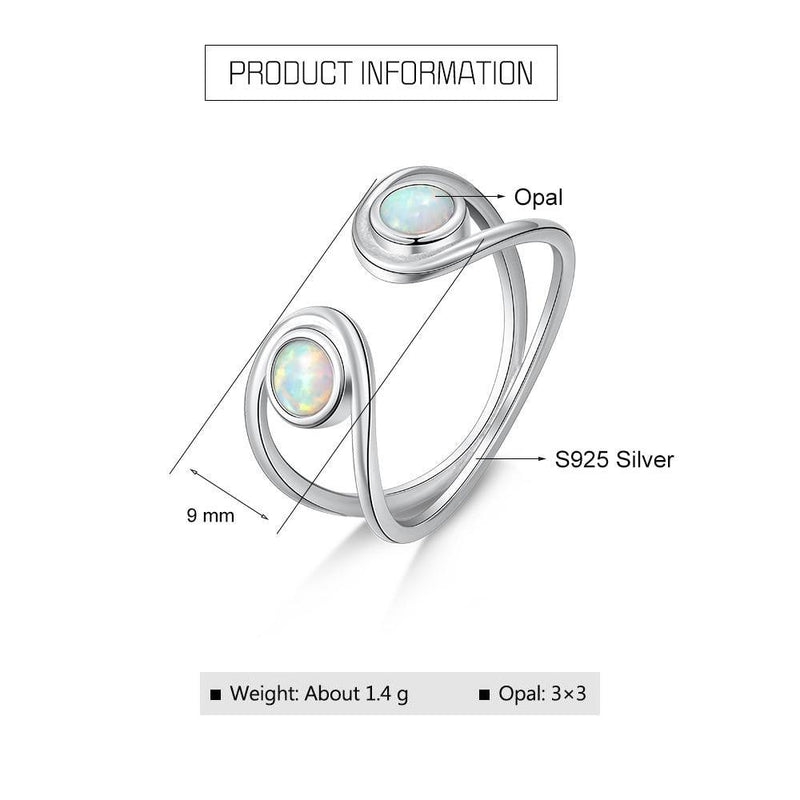 Sterling Silver Floating Opal Double Stone Ring with Cabochon Cut White Opal - Lucid Fantasy 