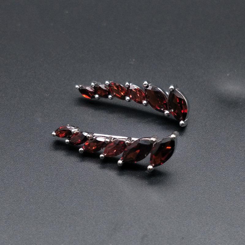 Sterling Silver Marquise Cut Red Garnet Ear Crawler Earrings with Natural Stone - Lucid Fantasy 