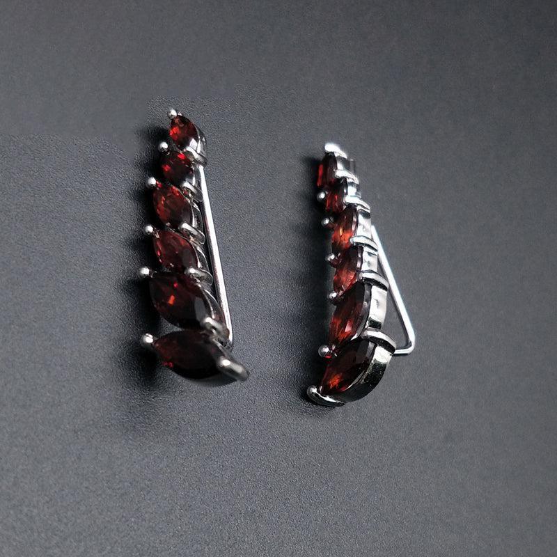 Sterling Silver Marquise Cut Red Garnet Ear Crawler Earrings with Natural Stone - Lucid Fantasy 