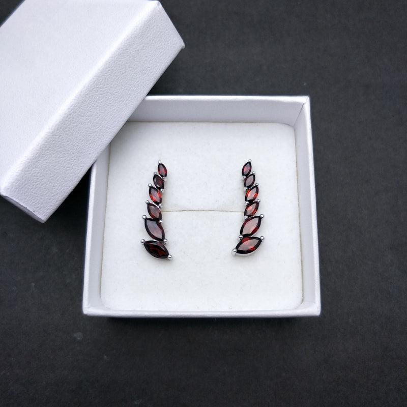 Sterling Silver Marquise Cut Red Garnet Ear Crawler Earrings with Natural Stone - Lucid Fantasy 