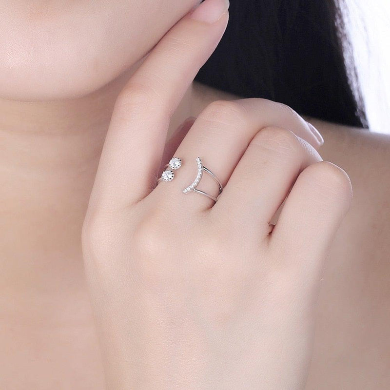 Sterling Silver Modern Open-Cut Wrap Ring with Sparkling AAA White Cubic Zirconia - Lucid Fantasy 