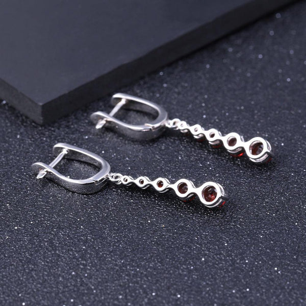 Sterling Silver Multi Stone Red Garnet Drop Earrings