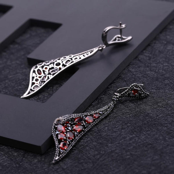Sterling Silver Neo Gothic Red Garnet Earrings