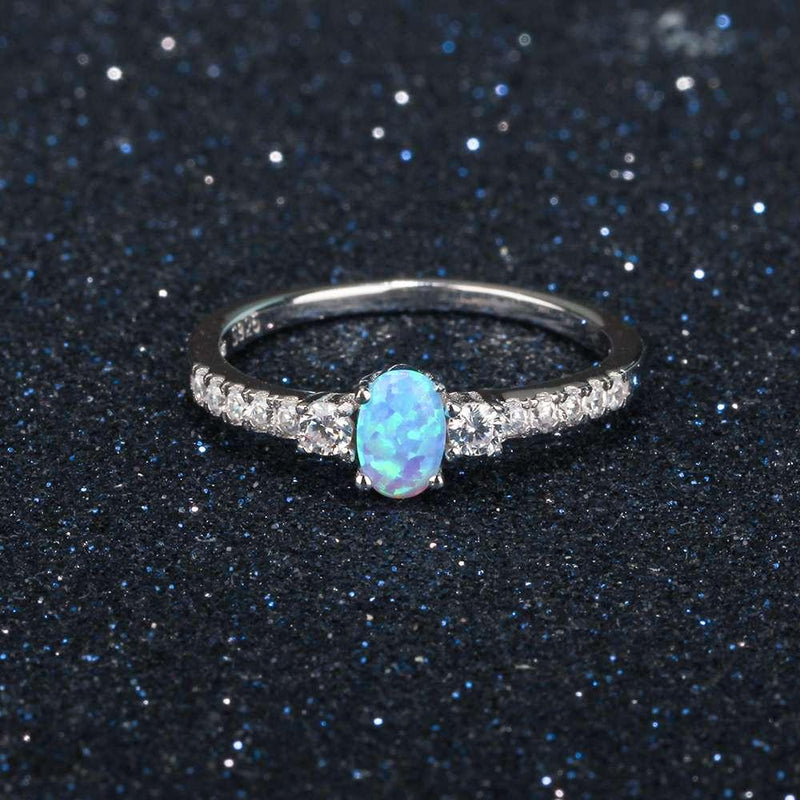 Sterling Silver Opal Center Stone Ring with White CZ Accents - Lucid Fantasy 