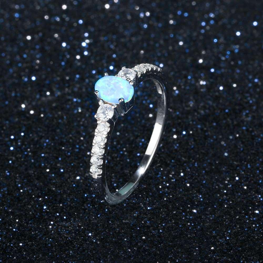 Sterling Silver Opal Center Stone Ring with White CZ Accents - Lucid Fantasy 