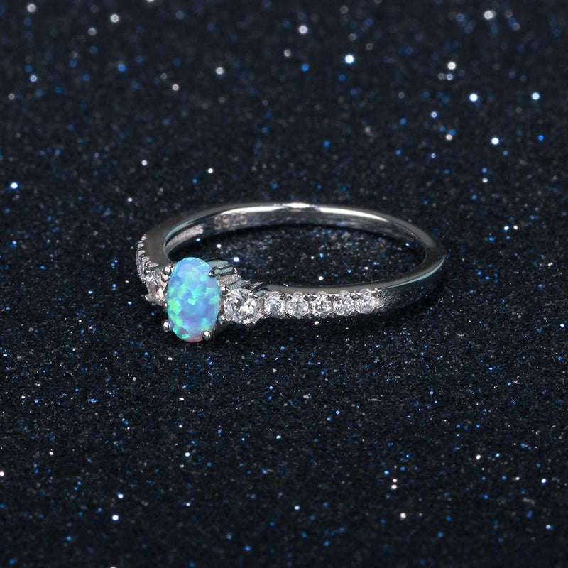 Sterling Silver Opal Center Stone Ring with White CZ Accents - Lucid Fantasy 