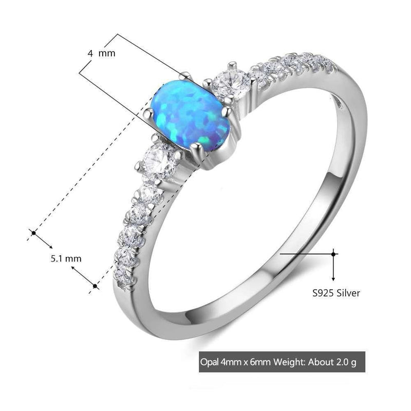 Sterling Silver Opal Center Stone Ring with White CZ Accents - Lucid Fantasy 