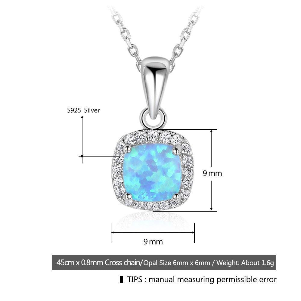 Sterling Silver Opal Halo Necklace with White CZ Accents - Lucid Fantasy 