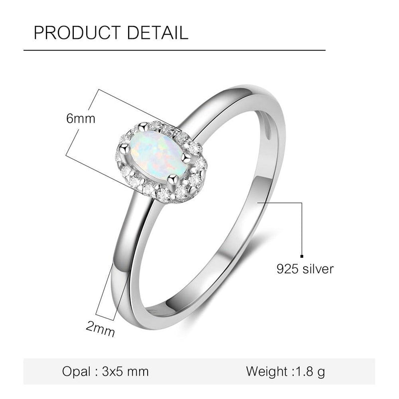 Sterling Silver Opal Halo Ring with White/Blue Cabochon and CZ Accents - Lucid Fantasy 