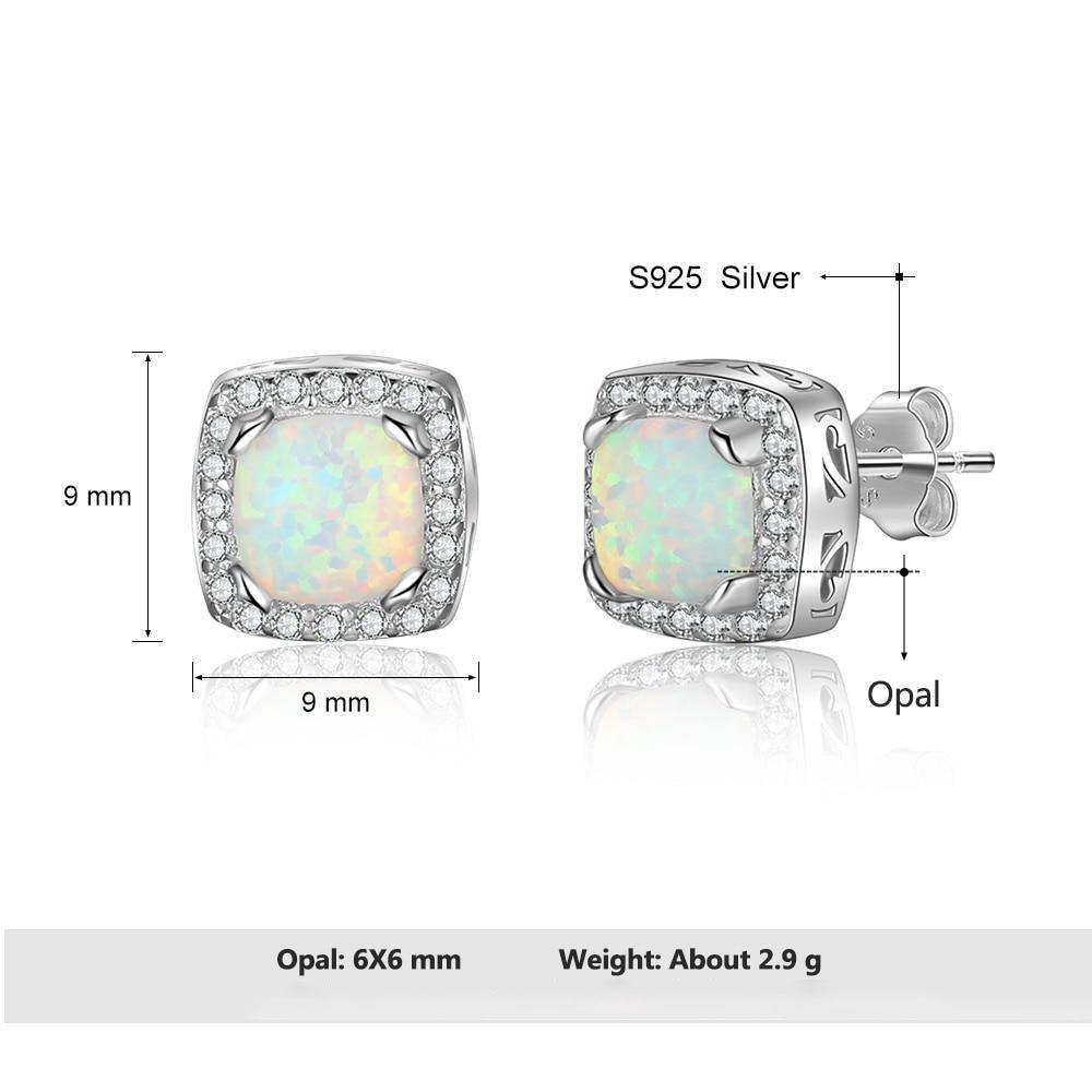 Sterling Silver Opal Halo Stud Earrings with White CZ Accents - Lucid Fantasy 