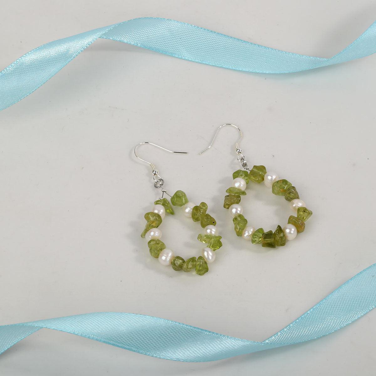 Sterling Silver Peridot and Freshwater Pearl Hoop Dangle Earrings - Lucid Fantasy 