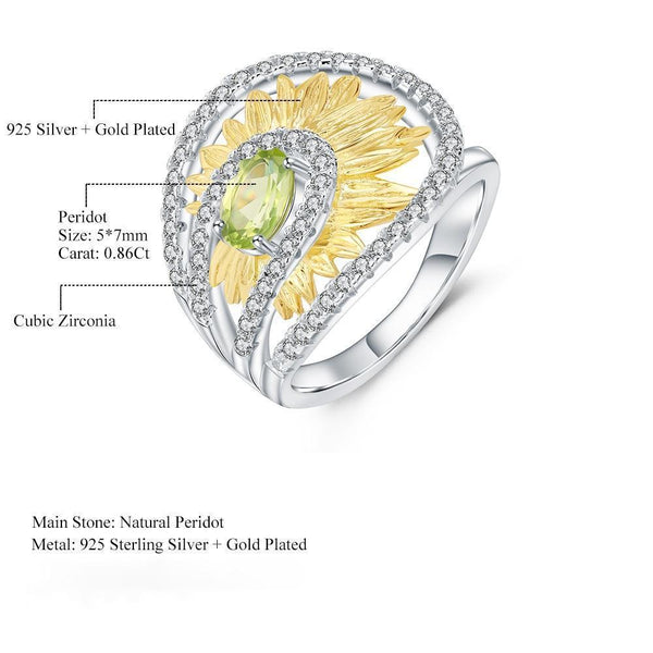 Sterling Silver Peridot Sunflower Ring & Earring Set
