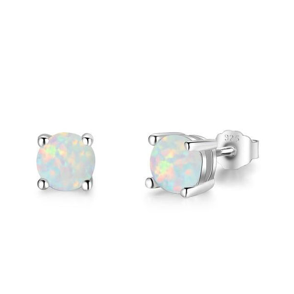 Sterling Silver Round Opal Stud Earrings