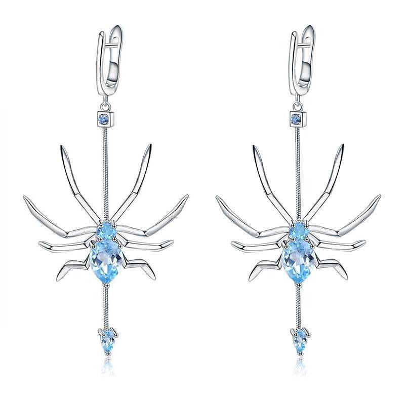 Sterling Silver Spider Earrings with Sky Blue Topaz - Lucid Fantasy 