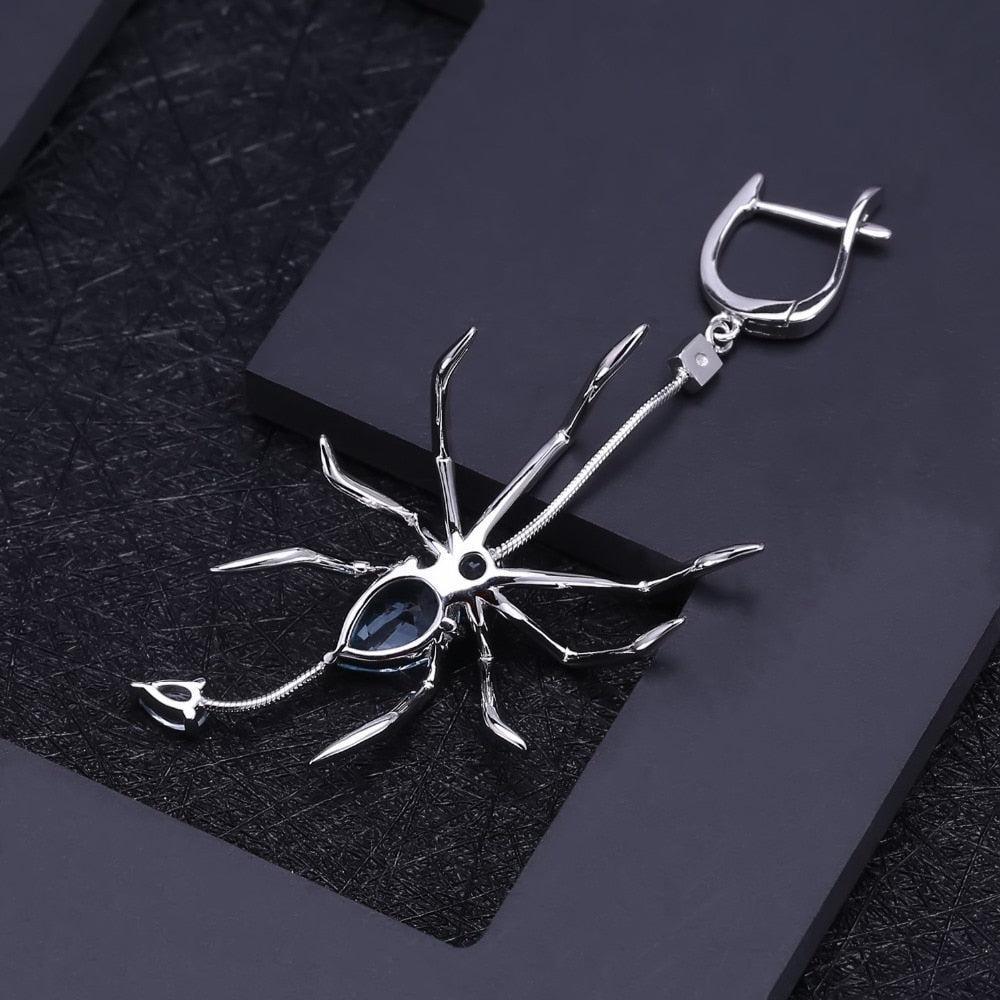 Sterling Silver Spider Earrings with Sky Blue Topaz - Lucid Fantasy 