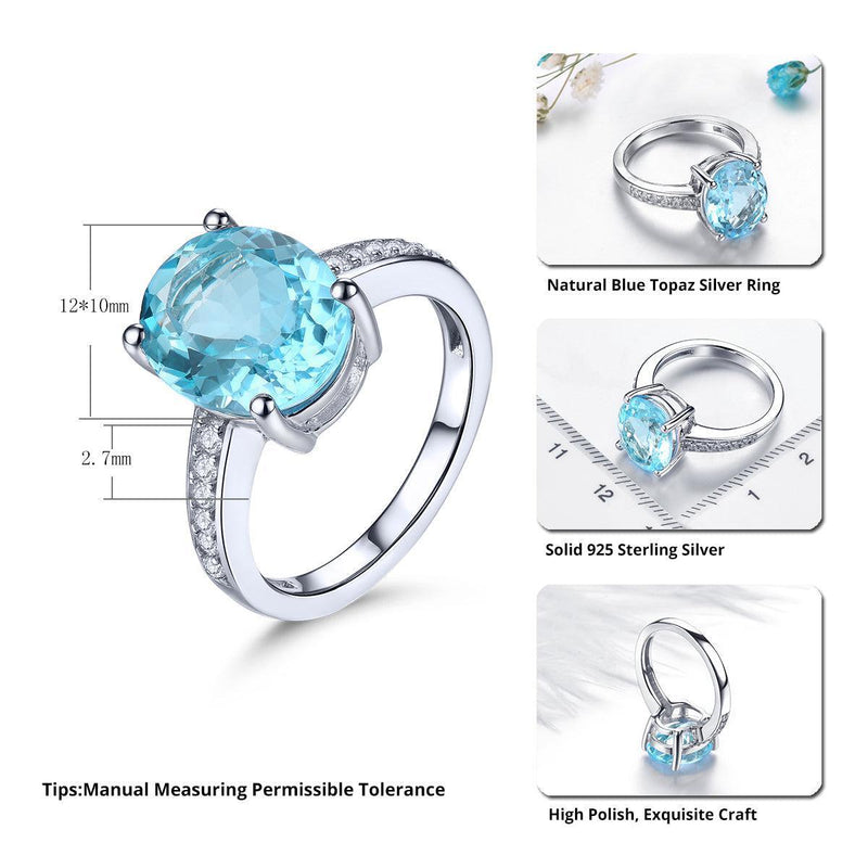 Sterling Silver Statement Cocktail Ring with 5.8ct Oval Sky Blue Topaz and Sparkling White CZ Accents - Lucid Fantasy 