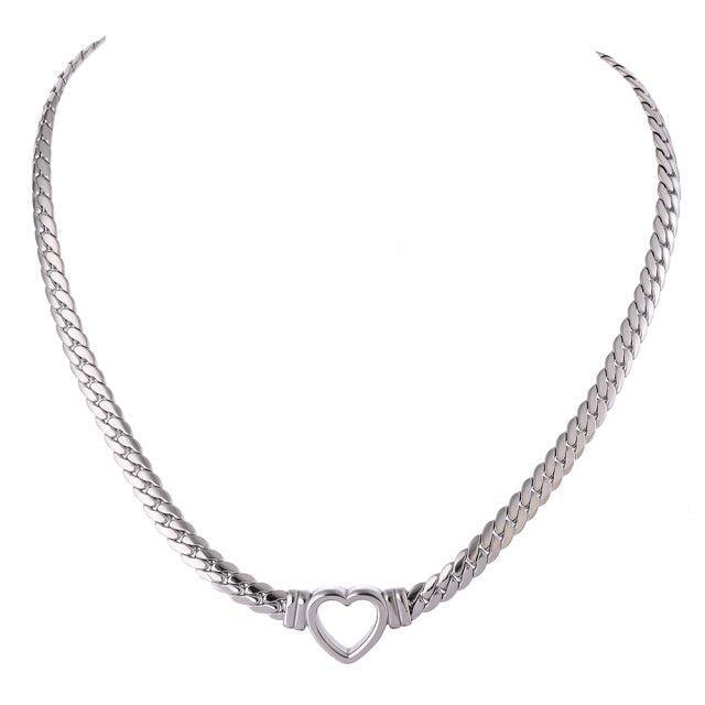 Textured Heart Charm Necklace with Braided Metallic Chain - Lucid Fantasy 