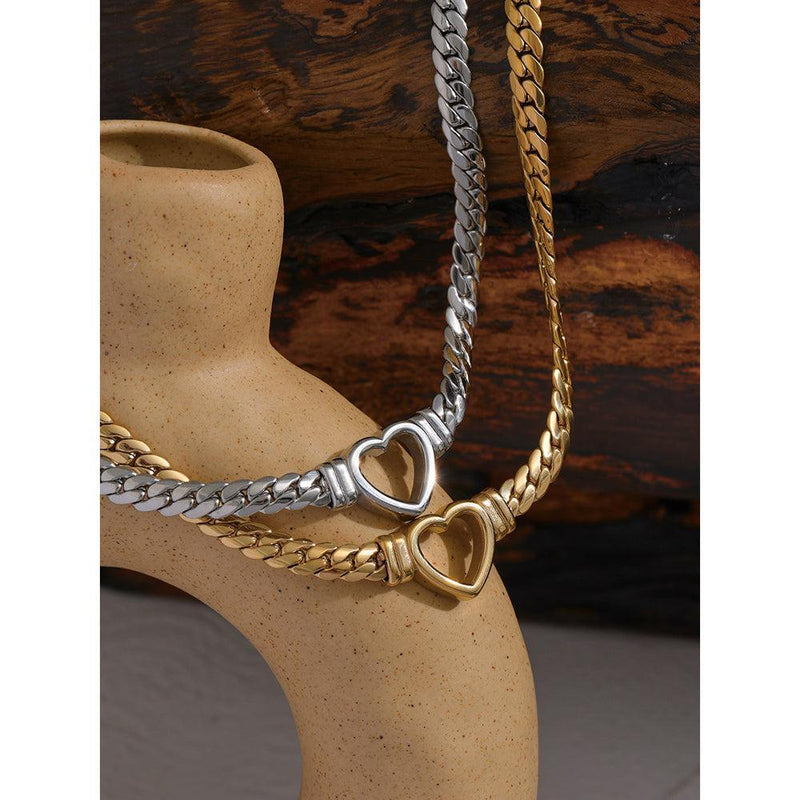 Textured Heart Charm Necklace with Braided Metallic Chain - Lucid Fantasy 