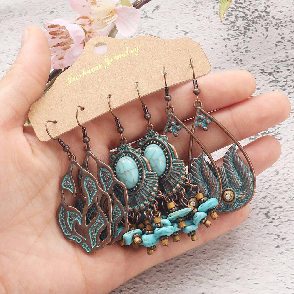 Turquoise Bohemian Statement Dangle Earrings Collection - 3 Unique Pairs - Lucid Fantasy 