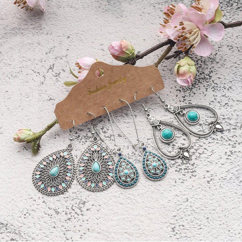 Turquoise-Inspired Boho Dangle Earring Set - 3 Pair Collection - Lucid Fantasy 