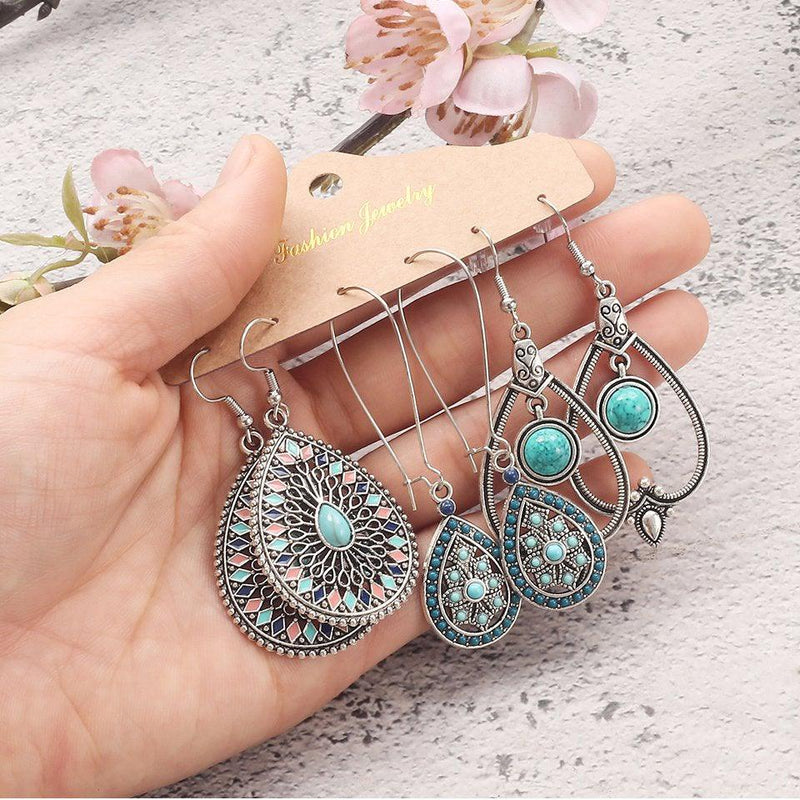 Turquoise-Inspired Boho Dangle Earring Set - 3 Pair Collection - Lucid Fantasy 