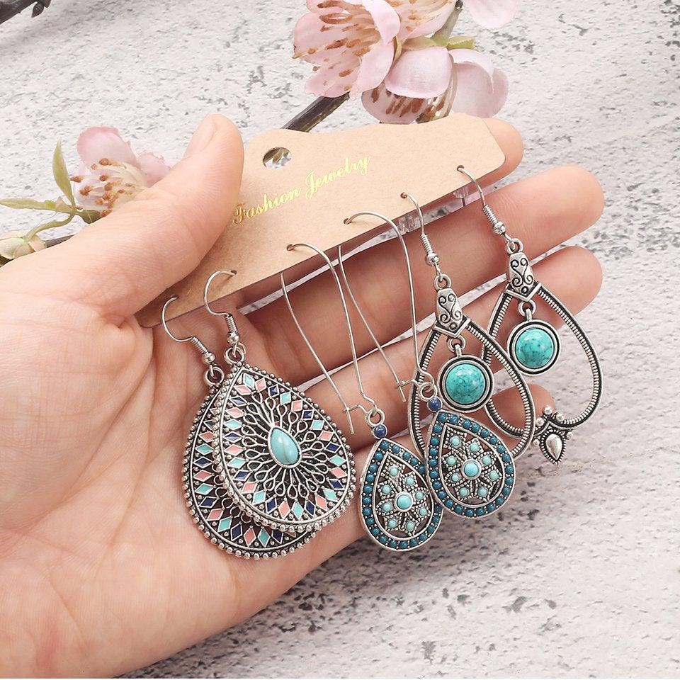 Turquoise-Inspired Boho Dangle Earring Set - 3 Pair Collection - Lucid Fantasy 