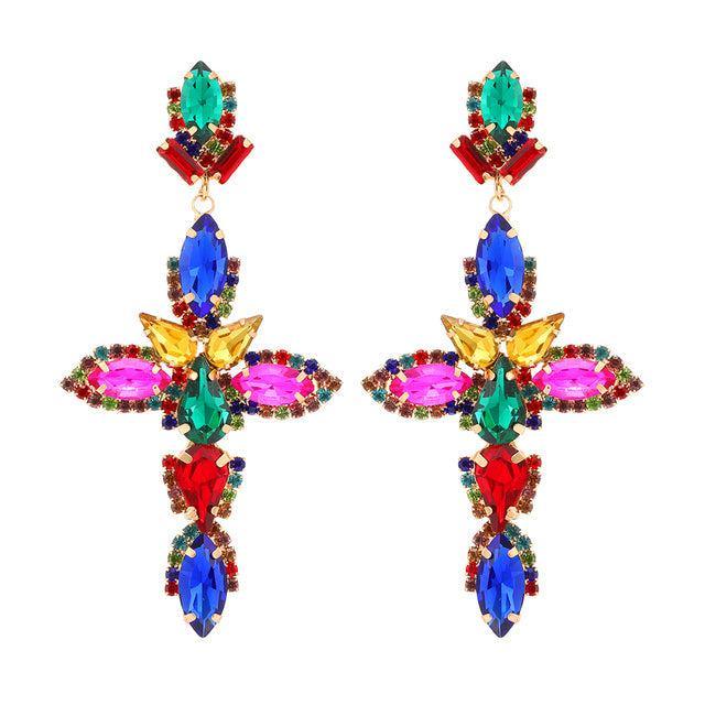 Vibrant Crystal Cross Dangle Earrings in 7 Stunning Shades - Lucid Fantasy 