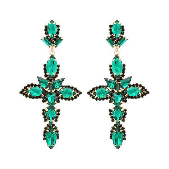 Vibrant Crystal Cross Dangle Earrings in 7 Stunning Shades - Lucid Fantasy 