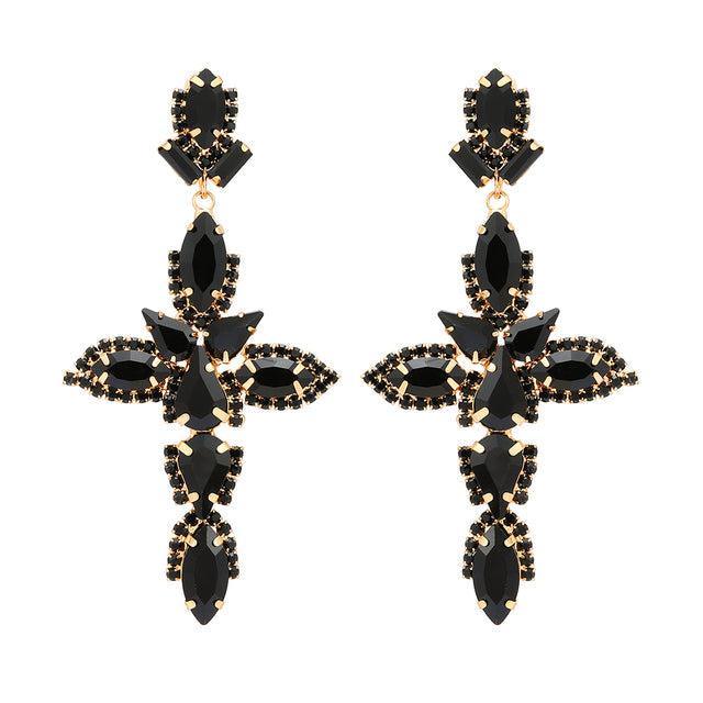 Vibrant Crystal Cross Dangle Earrings in 7 Stunning Shades - Lucid Fantasy 