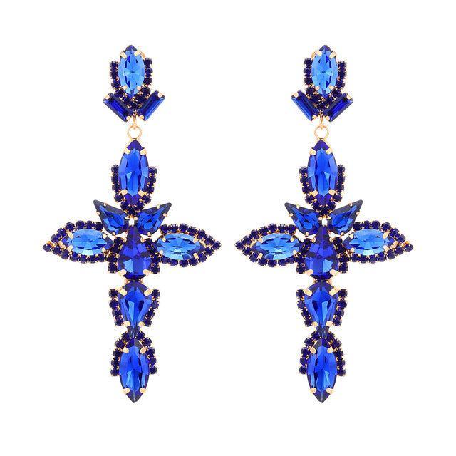 Vibrant Crystal Cross Dangle Earrings in 7 Stunning Shades - Lucid Fantasy 