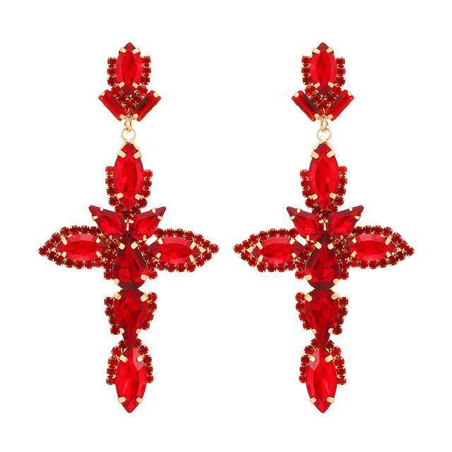 Vibrant Crystal Cross Dangle Earrings in 7 Stunning Shades - Lucid Fantasy 