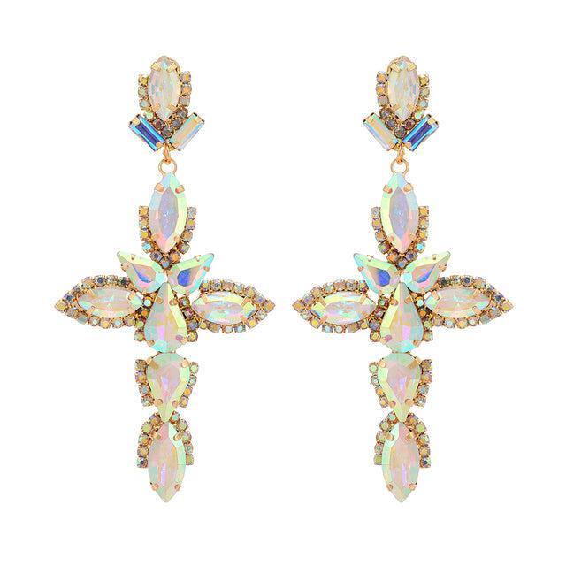 Vibrant Crystal Cross Dangle Earrings in 7 Stunning Shades - Lucid Fantasy 