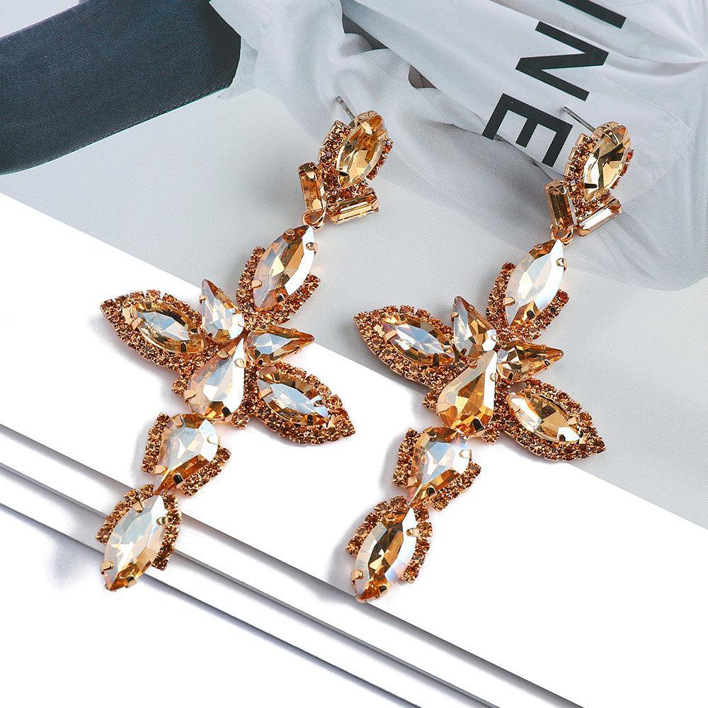 Vibrant Crystal Cross Dangle Earrings in 7 Stunning Shades - Lucid Fantasy 