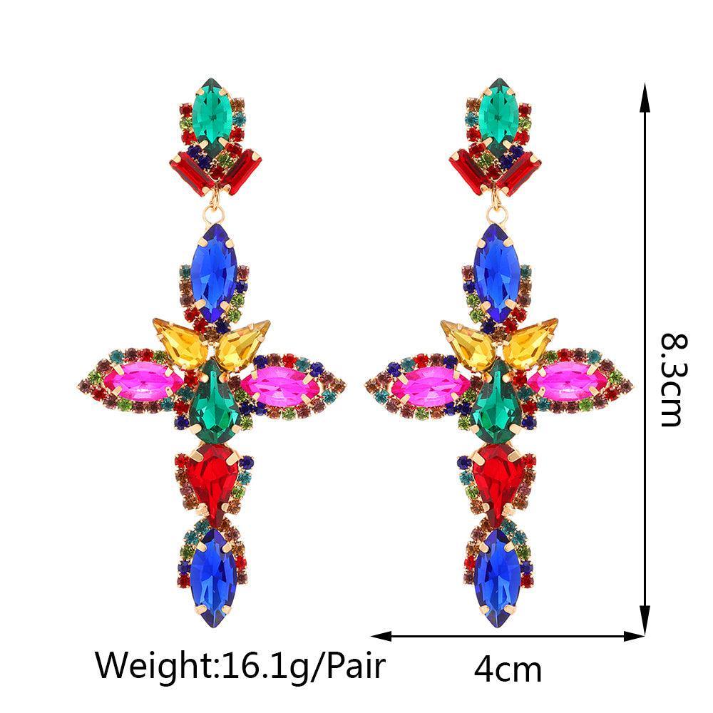 Vibrant Crystal Cross Dangle Earrings in 7 Stunning Shades - Lucid Fantasy 