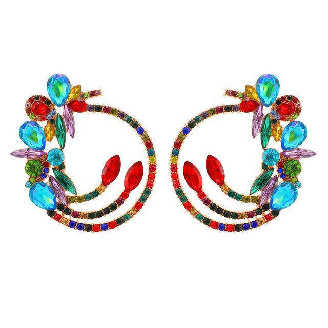 Vibrant Crystal Hoop Dangle Maxi Earrings - Lucid Fantasy 