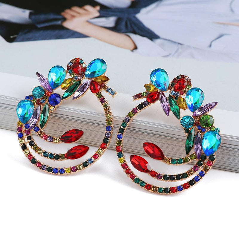 Vibrant Crystal Hoop Dangle Maxi Earrings - Lucid Fantasy 