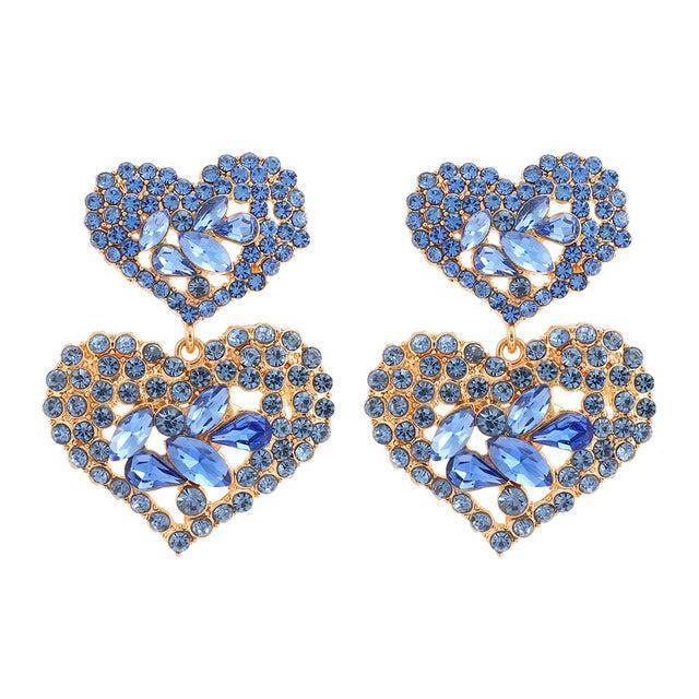 Vibrant Double Heart Crystal Drop Earrings - Lucid Fantasy 