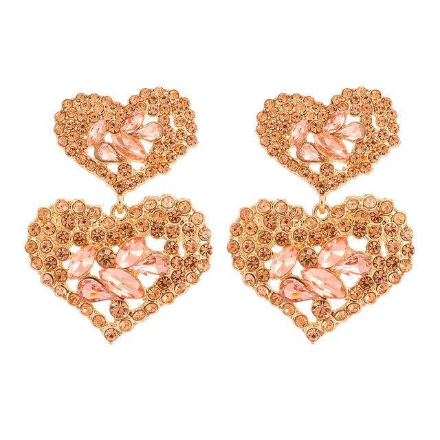 Vibrant Double Heart Crystal Drop Earrings - Lucid Fantasy 