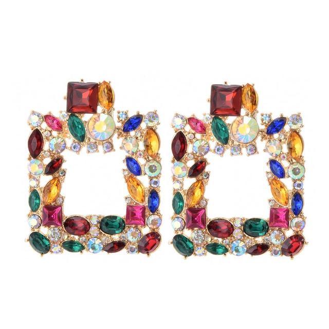 Vibrant Geometric Square Crystal Hoop Drop Earrings - Lucid Fantasy 