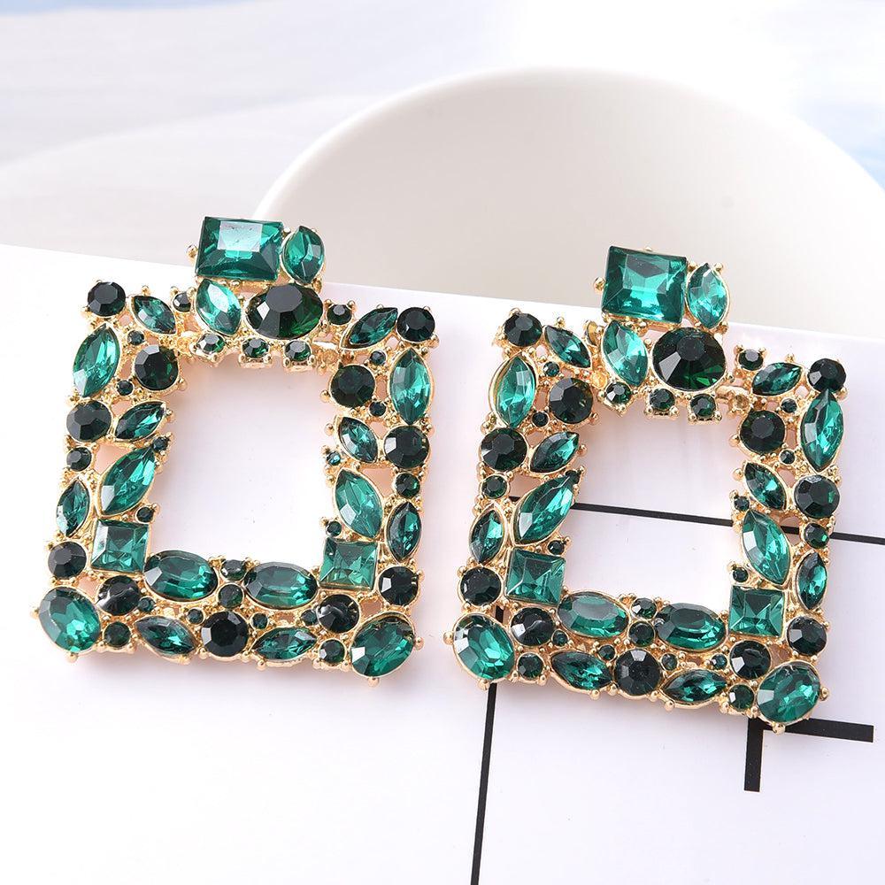 Vibrant Geometric Square Crystal Hoop Drop Earrings - Lucid Fantasy 