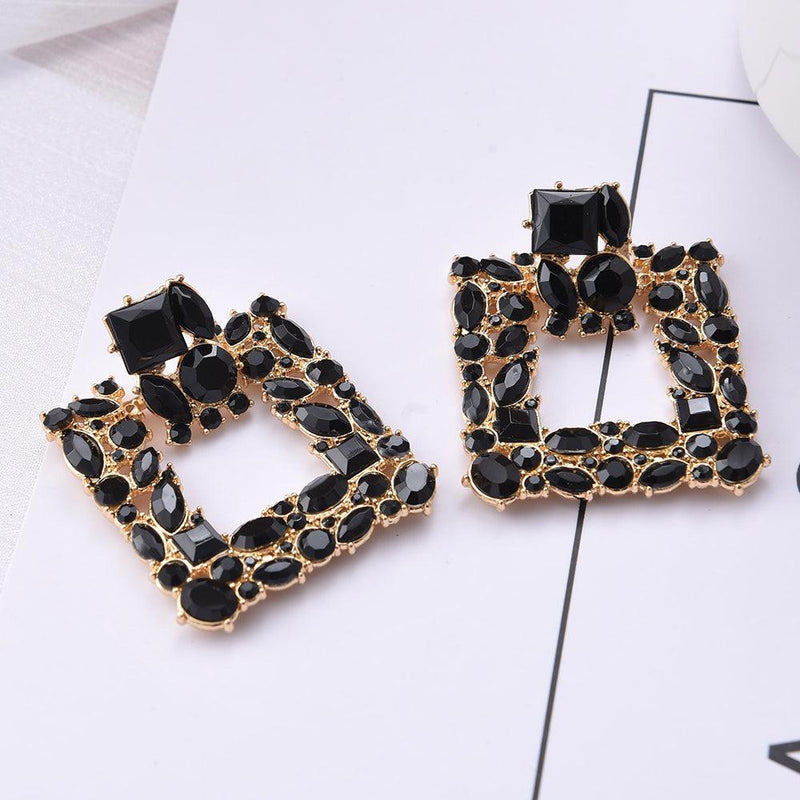 Vibrant Geometric Square Crystal Hoop Drop Earrings - Lucid Fantasy 