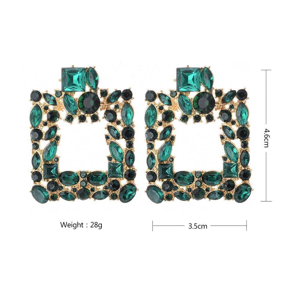 Vibrant Geometric Square Crystal Hoop Drop Earrings - Lucid Fantasy 