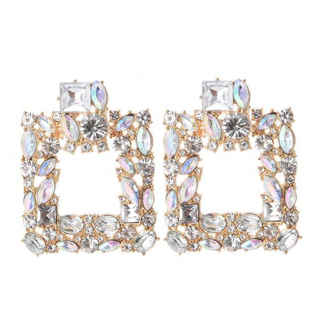 Vibrant Geometric Square Crystal Hoop Drop Earrings - Lucid Fantasy 