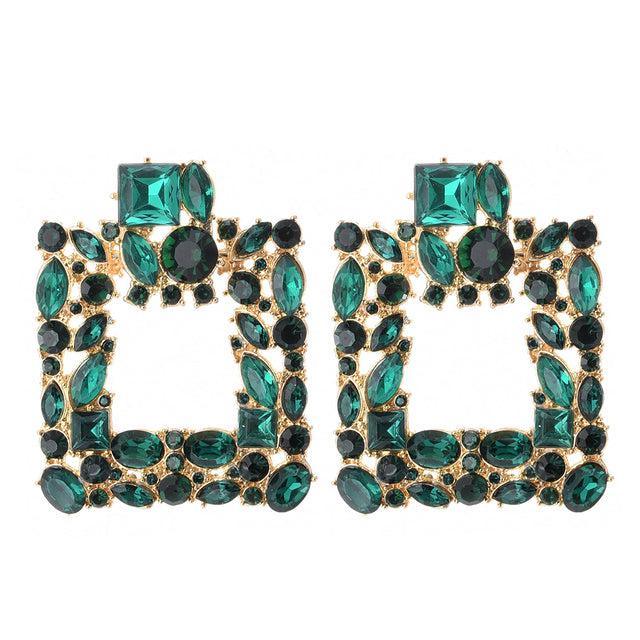 Vibrant Geometric Square Crystal Hoop Drop Earrings - Lucid Fantasy 