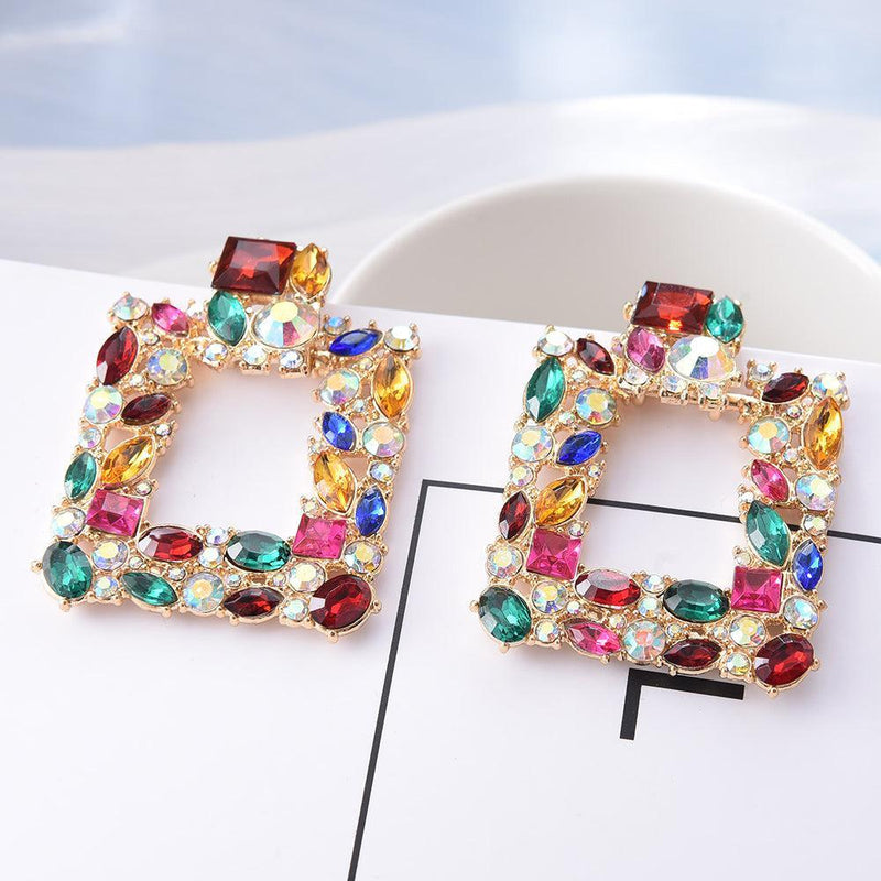 Vibrant Geometric Square Crystal Hoop Drop Earrings - Lucid Fantasy 