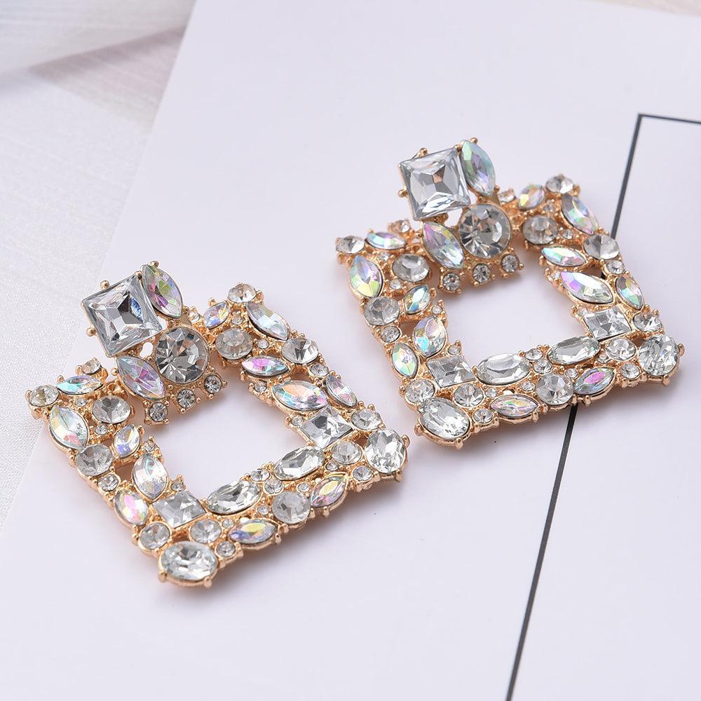 Vibrant Geometric Square Crystal Hoop Drop Earrings - Lucid Fantasy 