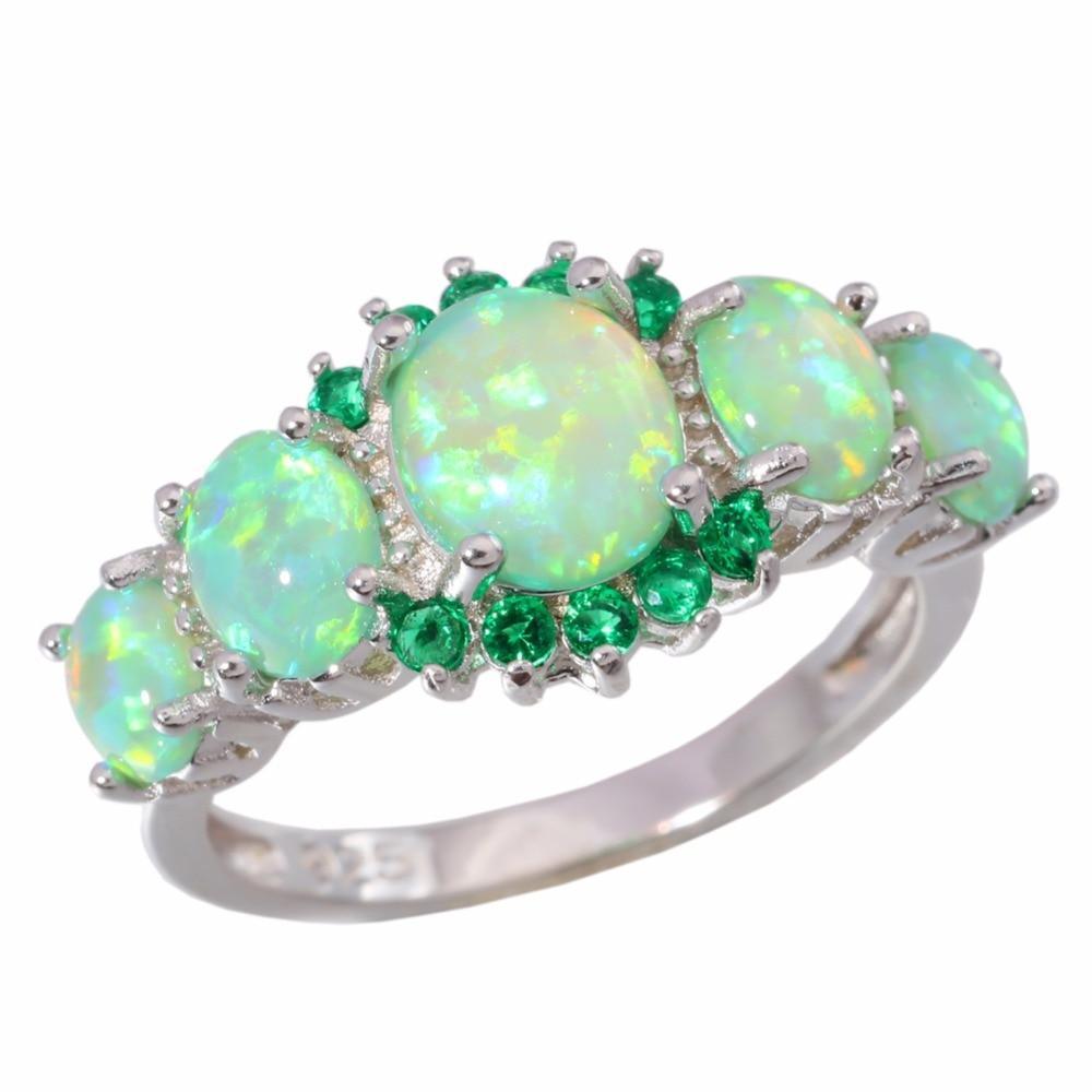 Vibrant Green Fire Opal and Quartz Inlay Ring in Sterling Silver - Lucid Fantasy 